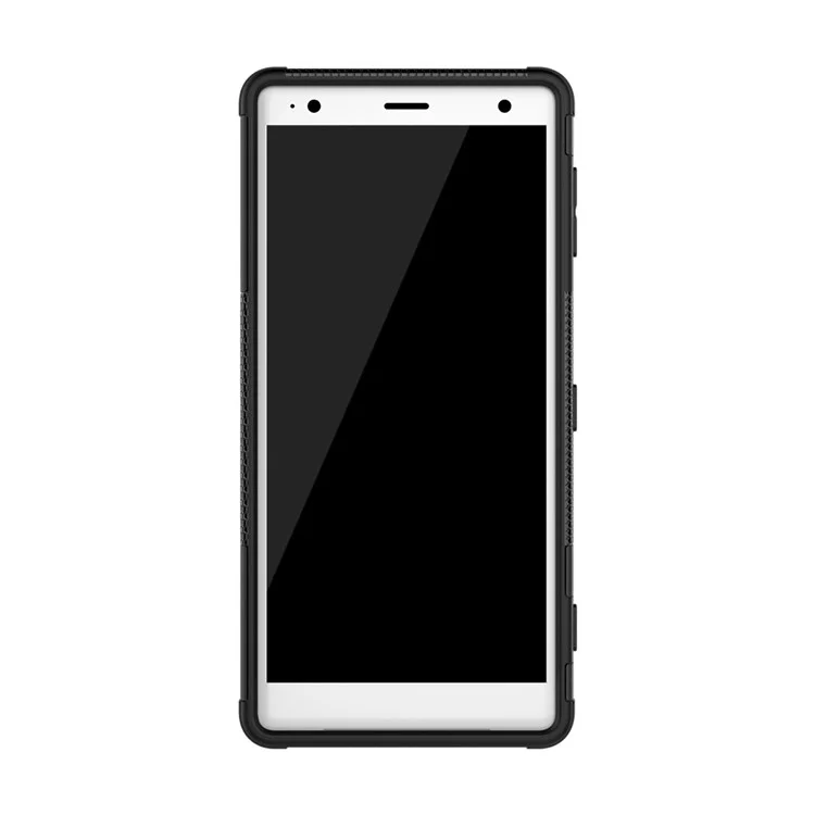2-in-1 Tyre Pattern PC + TPU Hybrid Case with Kickstand for Sony Xperia XZ2 - Black