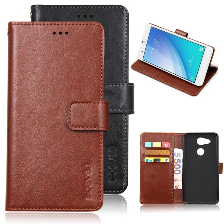 BOGVED Crazy Horse Wallet Leather Mobile Phone Case for Sony Xperia XA2 Ultra - Black