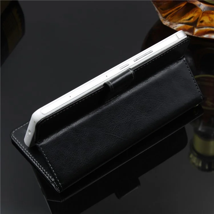 BOGVED Crazy Horse Wallet Leather Mobile Phone Case for Sony Xperia XA2 Ultra - Black