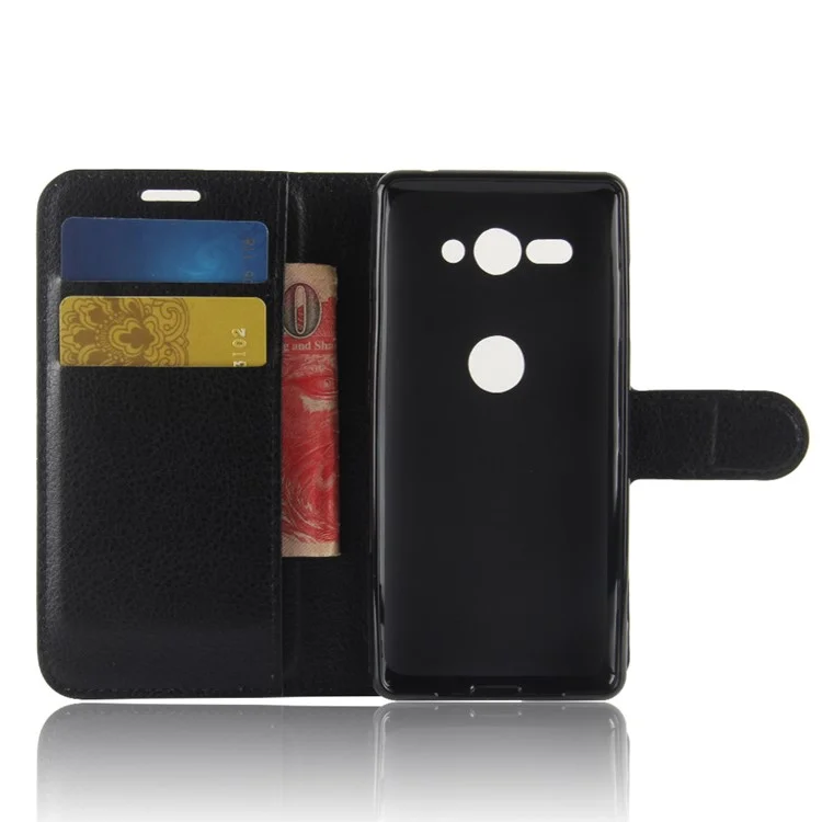 100Pcs/Set Litchi Grain Wallet Stand Leather Case for Sony Xperia XZ2 Compact - Black