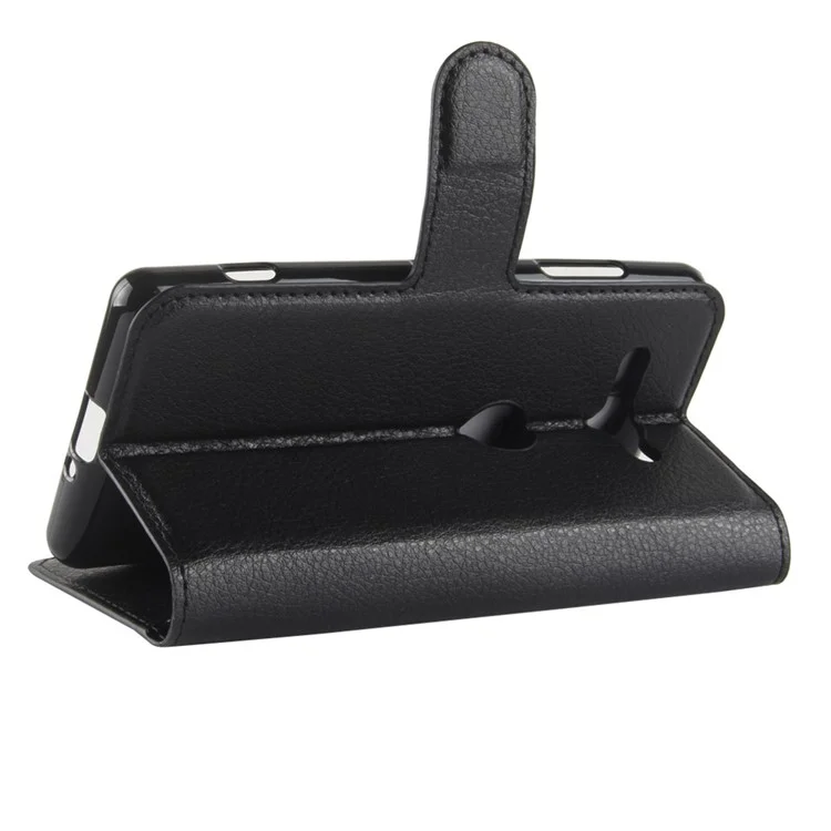 100Pcs/Set Litchi Grain Wallet Stand Leather Case for Sony Xperia XZ2 Compact - Black