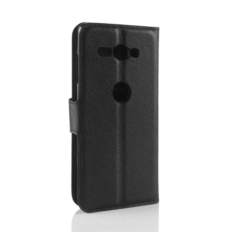 100Pcs/Set Litchi Grain Wallet Stand Leather Case for Sony Xperia XZ2 Compact - Black