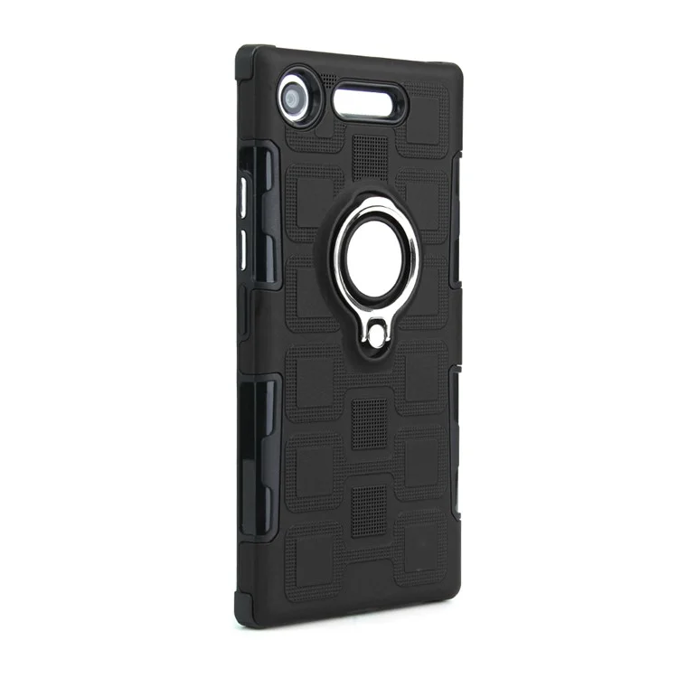 Geometric Design TPU PC Magnetic Car Mount Ring Holder Cover for Sony Xperia XZ1 - Black