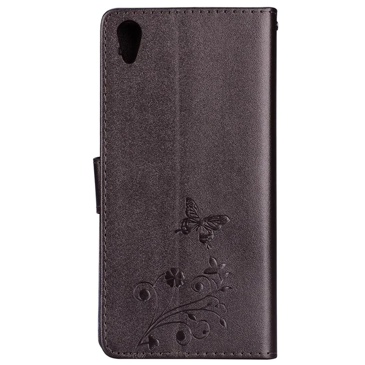 Imprinted Butterfly Flower Pattern Rhinestone PU Leather Wallet Phone Case for Sony Xperia L1 - Black