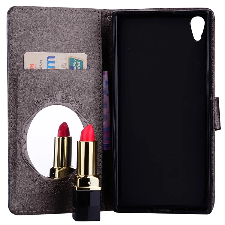 Imprinted Butterfly Flower Pattern Rhinestone PU Leather Wallet Phone Case for Sony Xperia L1 - Black