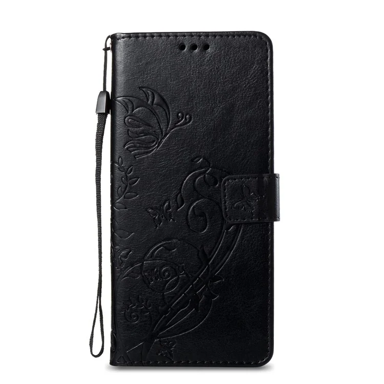 3D Effect Imprint Butterfly Flowers PU Leather Wallet Stand Case for Sony Xperia XZ2 Compact - Black