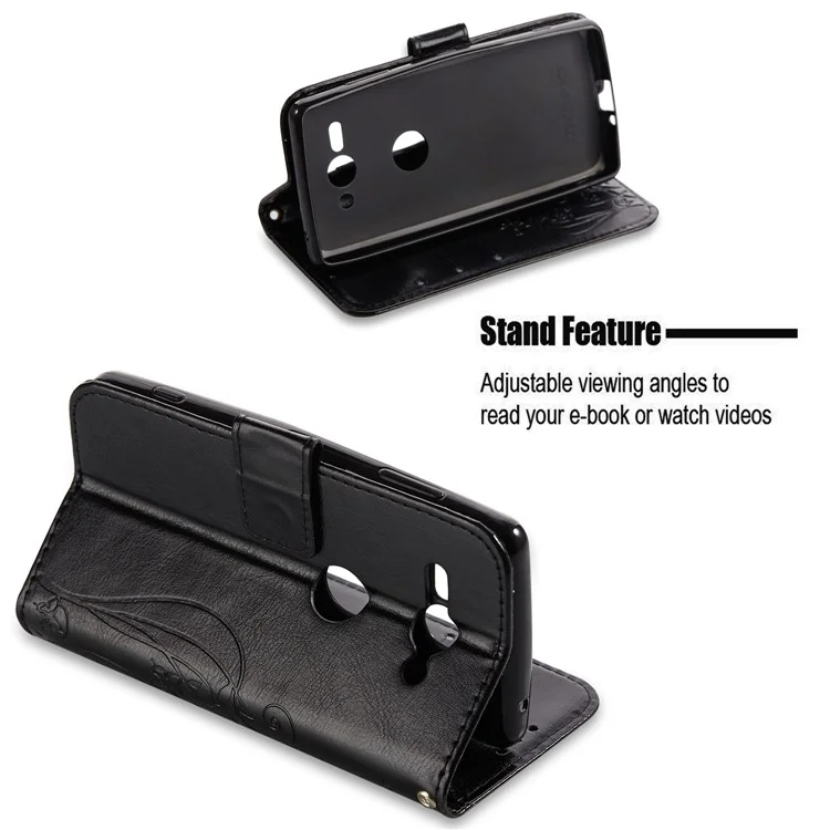 3D Effect Imprint Butterfly Flowers PU Leather Wallet Stand Case for Sony Xperia XZ2 Compact - Black