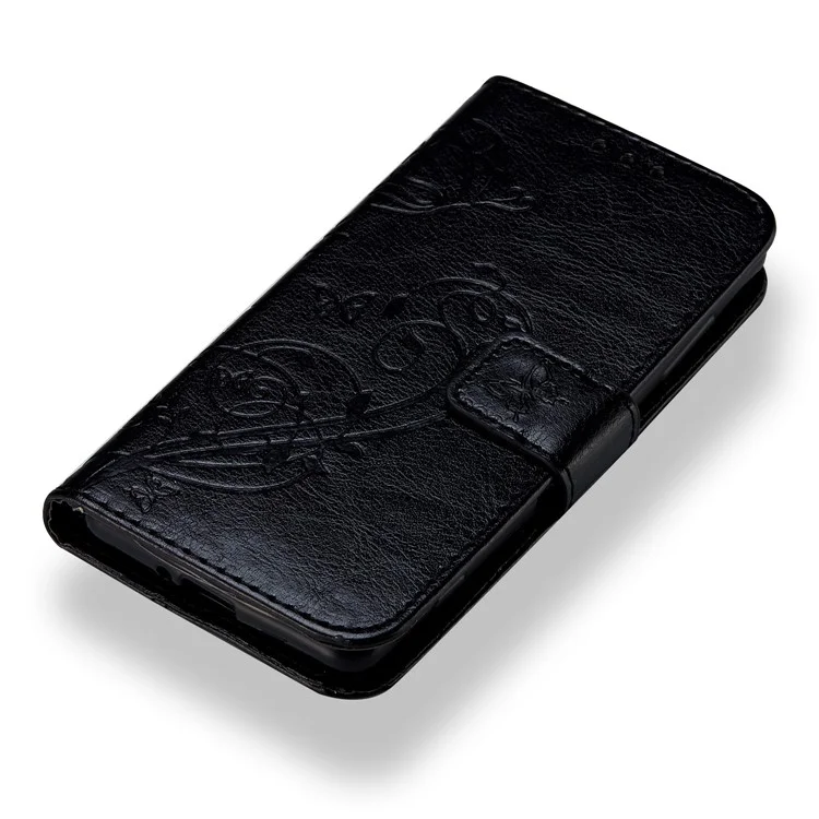 3D Effect Imprint Butterfly Flowers PU Leather Wallet Stand Case for Sony Xperia XZ2 Compact - Black