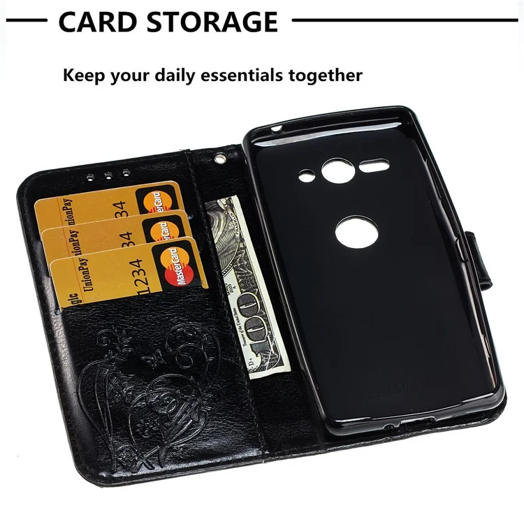 3D Effect Imprint Butterfly Flowers PU Leather Wallet Stand Case for Sony Xperia XZ2 Compact - Black