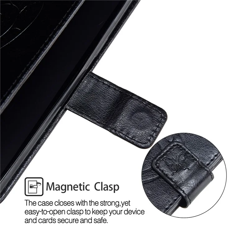 3D Effect Imprint Butterfly Flowers PU Leather Wallet Stand Case for Sony Xperia XZ2 Compact - Black