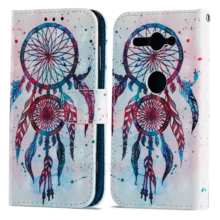 Pattern Printing Cell Phone Leather Wallet Case for Sony Xperia XZ2 Compact - Feather Dream Catcher