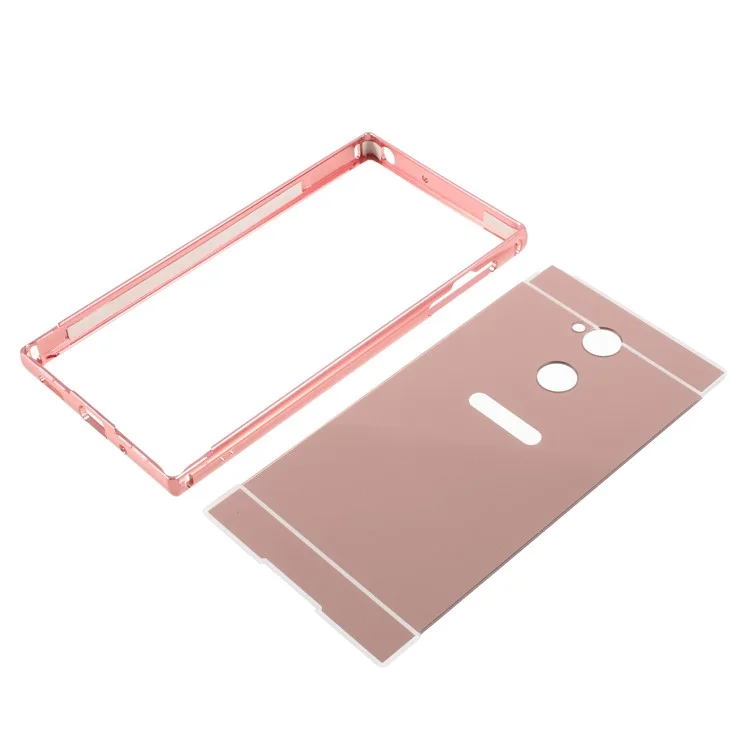 Slide-on PC Plate + Metal Bumper Hybrid Case for Sony Xperia XA2 Ultra - Rose Gold