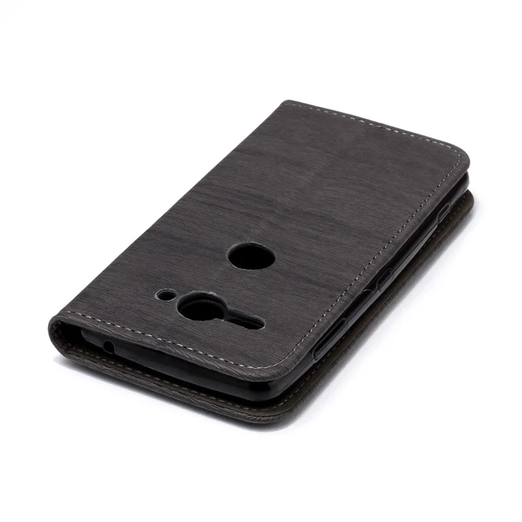 For Sony Xperia XZ2 Compact Auto-absorbed Wood Texture Card Holder Stand Leather Case - Grey