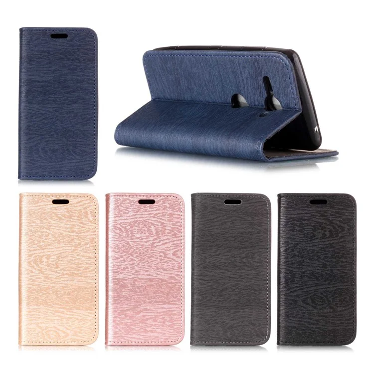 For Sony Xperia XZ2 Compact Auto-absorbed Wood Texture Card Holder Stand Leather Case - Grey