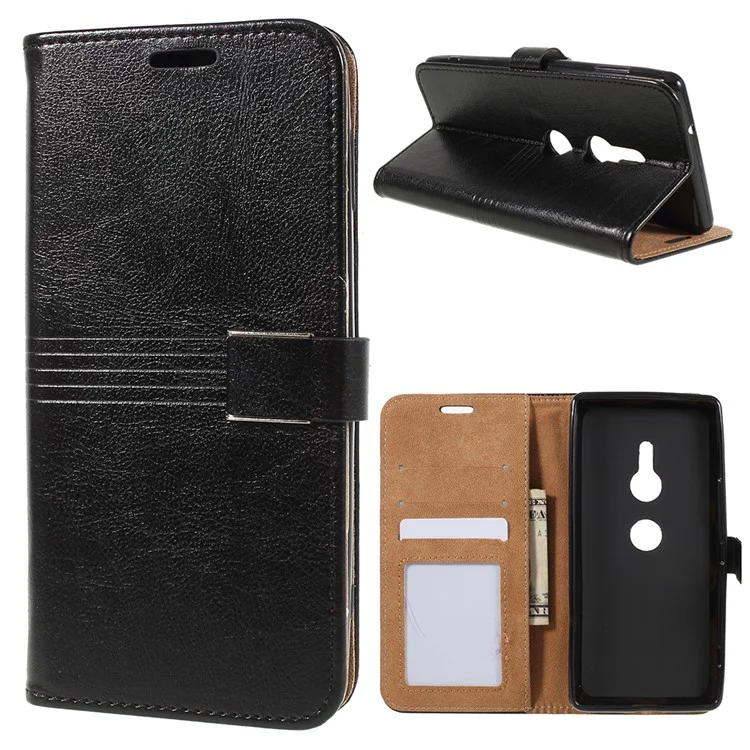 Wallet Leather Stand Case for Sony Xperia XZ2 - Black