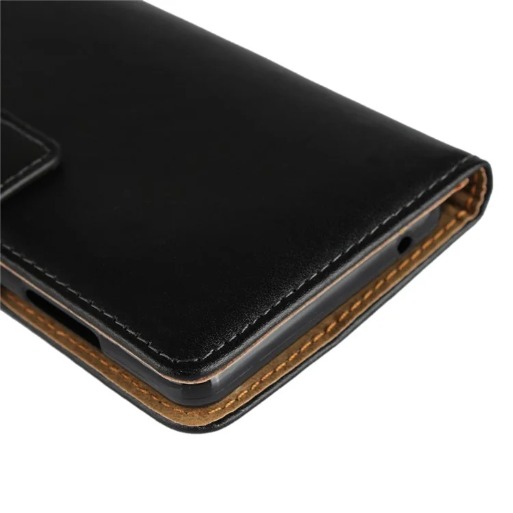 Case de Teléfono de Soporte de Billetera de Cuero Genuino Para Sony Xperia XZ2 Compact - Negro