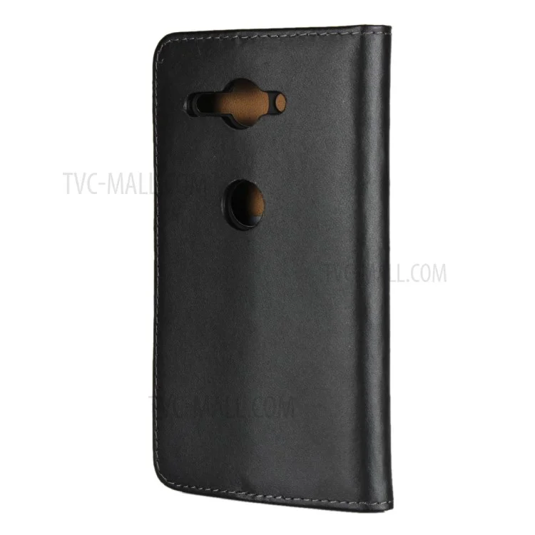 Case de Teléfono de Soporte de Billetera de Cuero Genuino Para Sony Xperia XZ2 Compact - Negro