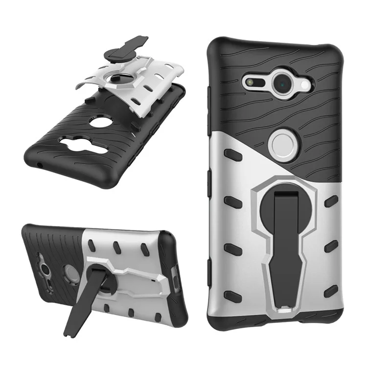 Armor PC + TPU Hybrid Case with Rotary Kickstand for Sony Xperia XZ2 Compact - Silver