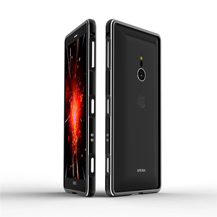 Screw Lock Plated Aluminium Alloy Cell Phone Bumper for Sony Xperia XZ2 - Black / Silver