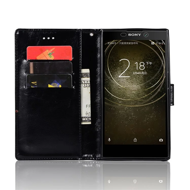 Premium Vintage PU Leather Stand Wallet Mobile Case for Sony Xperia XA2 Ultra - Black