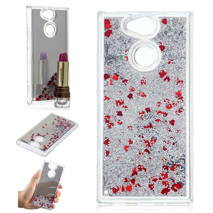 For Sony Xperia XA2 Glitter Floating Quicksand Mirror Surface TPU Mobile Case - Silver