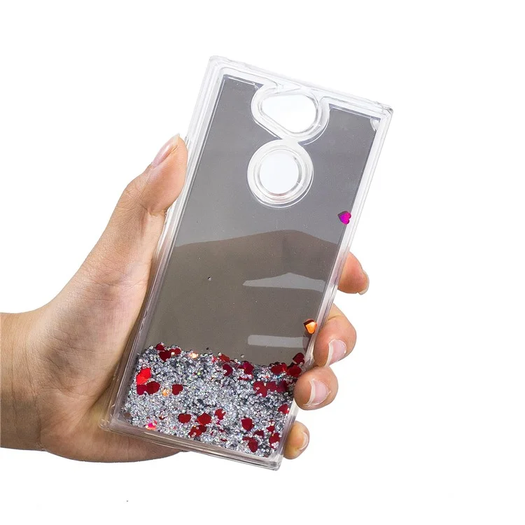For Sony Xperia XA2 Glitter Floating Quicksand Mirror Surface TPU Mobile Case - Silver