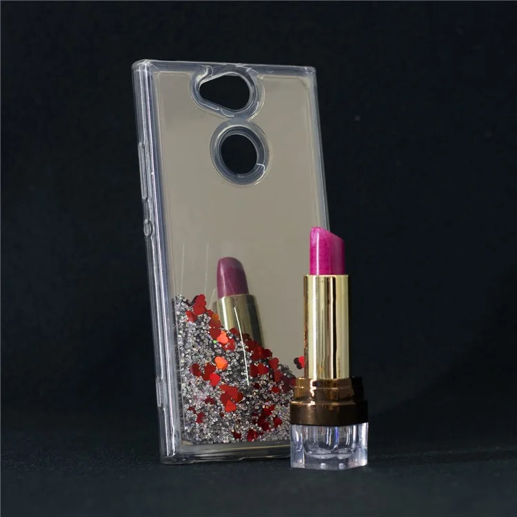 For Sony Xperia XA2 Glitter Floating Quicksand Mirror Surface TPU Mobile Case - Silver