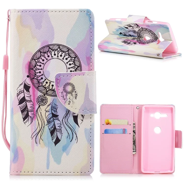 Patterned Wallet Stand Leather Mobile Shell for Sony Xperia XZ2 Compact - Dream Catcher