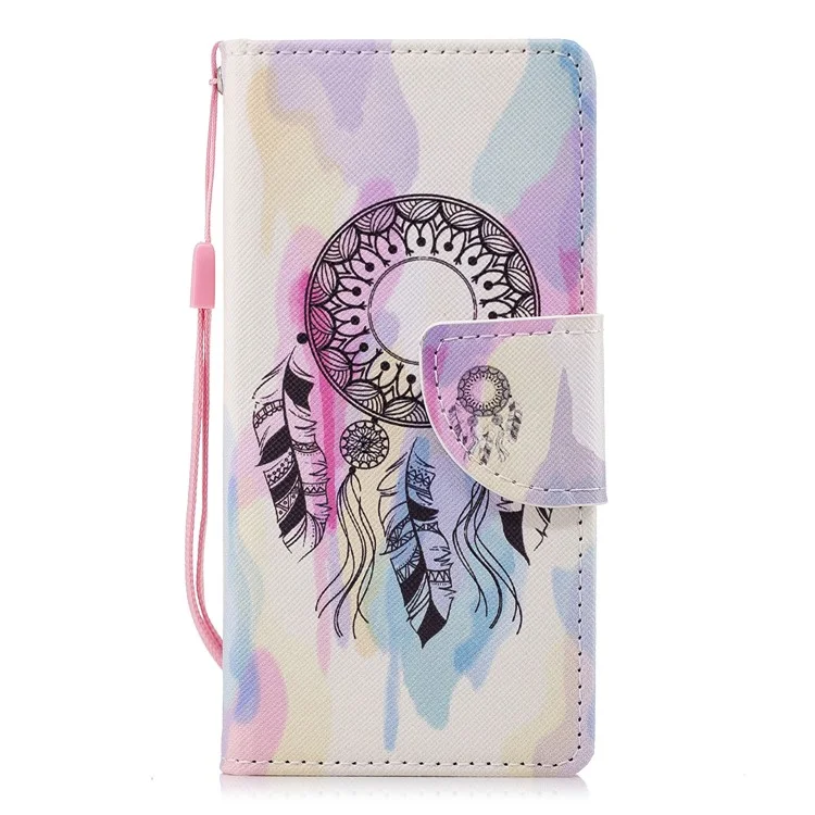 Patterned Wallet Stand Leather Mobile Shell for Sony Xperia XZ2 Compact - Dream Catcher
