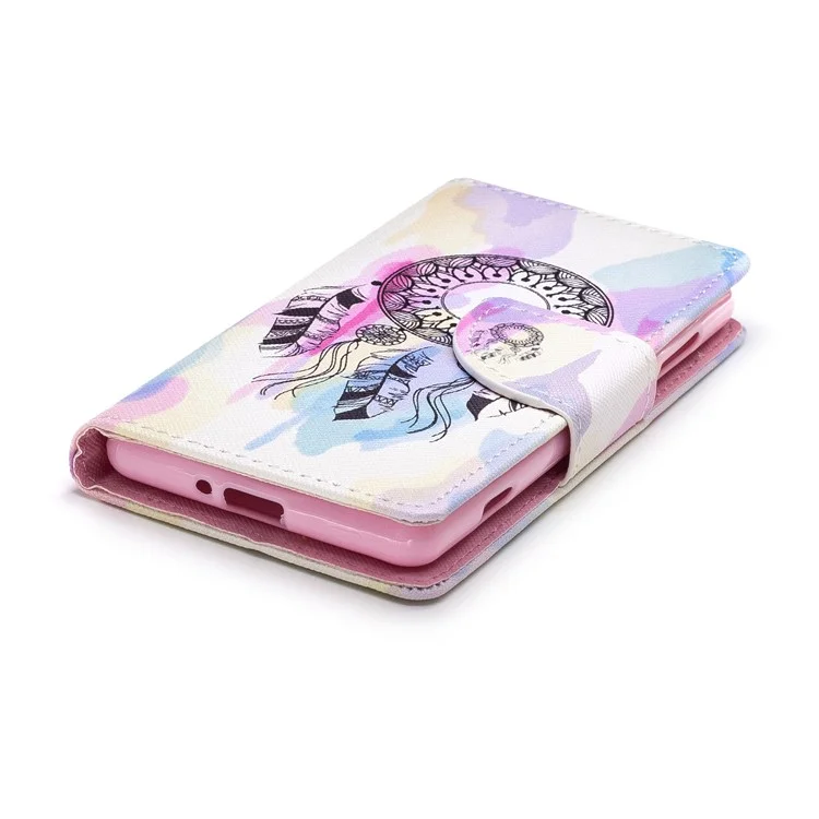 Patterned Wallet Stand Leather Mobile Shell for Sony Xperia XZ2 Compact - Dream Catcher