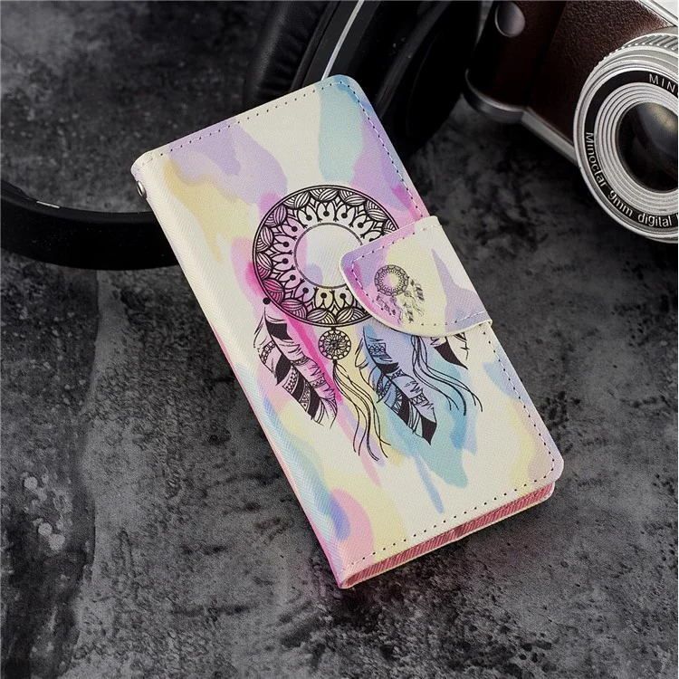 Patterned Wallet Stand Leather Mobile Shell for Sony Xperia XZ2 Compact - Dream Catcher