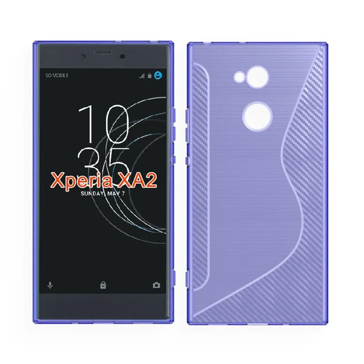 Carbon Fibre S Shape TPU Phone Cover Case for Sony Xperia XA2 - Purple
