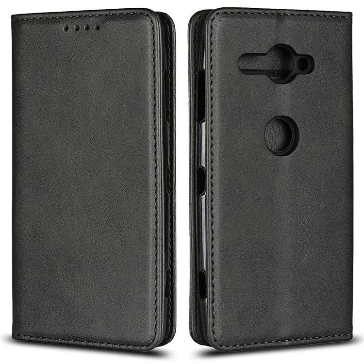 Auto-absorbed Leather Wallet Stand Mobile Case for Sony Xperia XZ2 Compact - Black