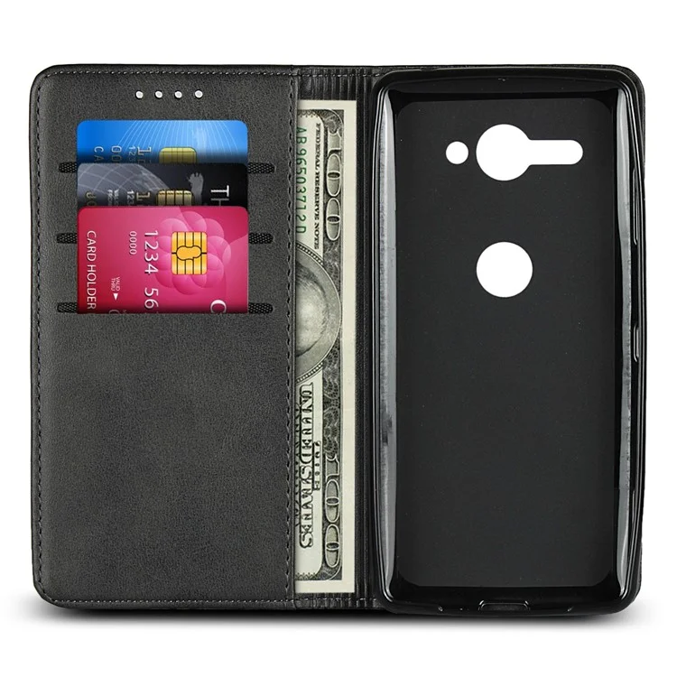 Auto-absorbed Leather Wallet Stand Mobile Case for Sony Xperia XZ2 Compact - Black
