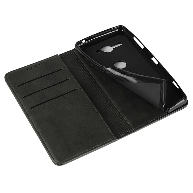 Auto-absorbed Leather Wallet Stand Mobile Case for Sony Xperia XZ2 Compact - Black