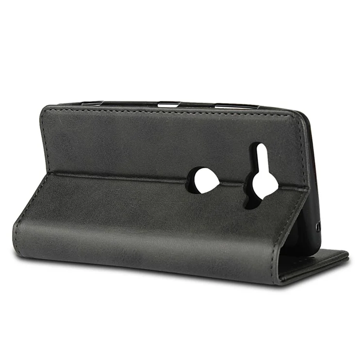 Auto-absorbed Leather Wallet Stand Mobile Case for Sony Xperia XZ2 Compact - Black