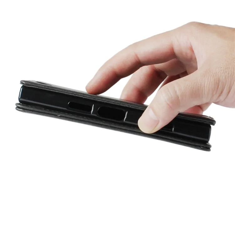 Auto-absorbed Leather Wallet Stand Mobile Case for Sony Xperia XZ2 Compact - Black