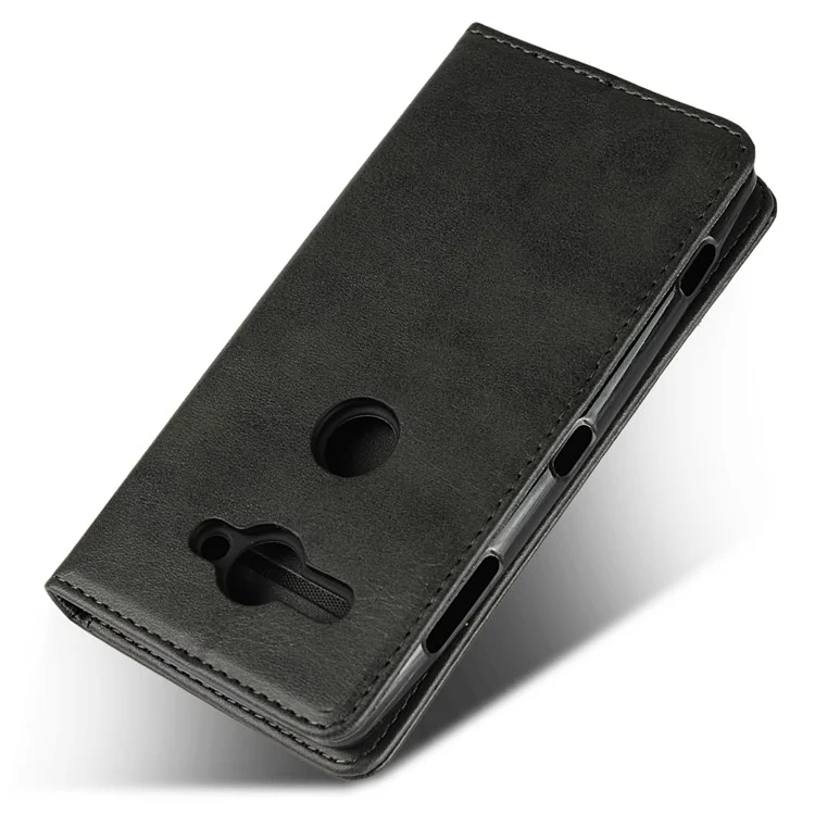 Auto-absorbed Leather Wallet Stand Mobile Case for Sony Xperia XZ2 Compact - Black