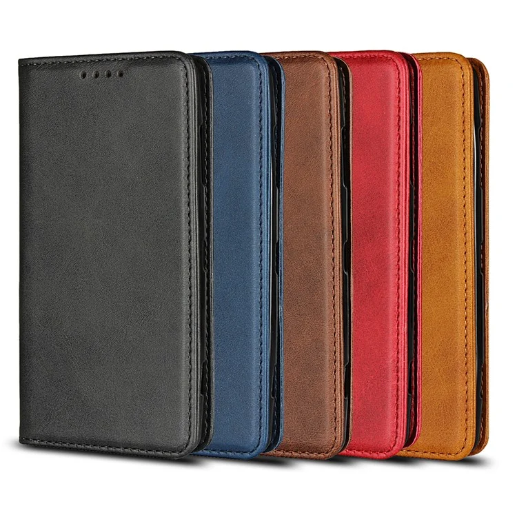 Auto-absorbed Leather Wallet Stand Mobile Case for Sony Xperia XZ2 Compact - Black