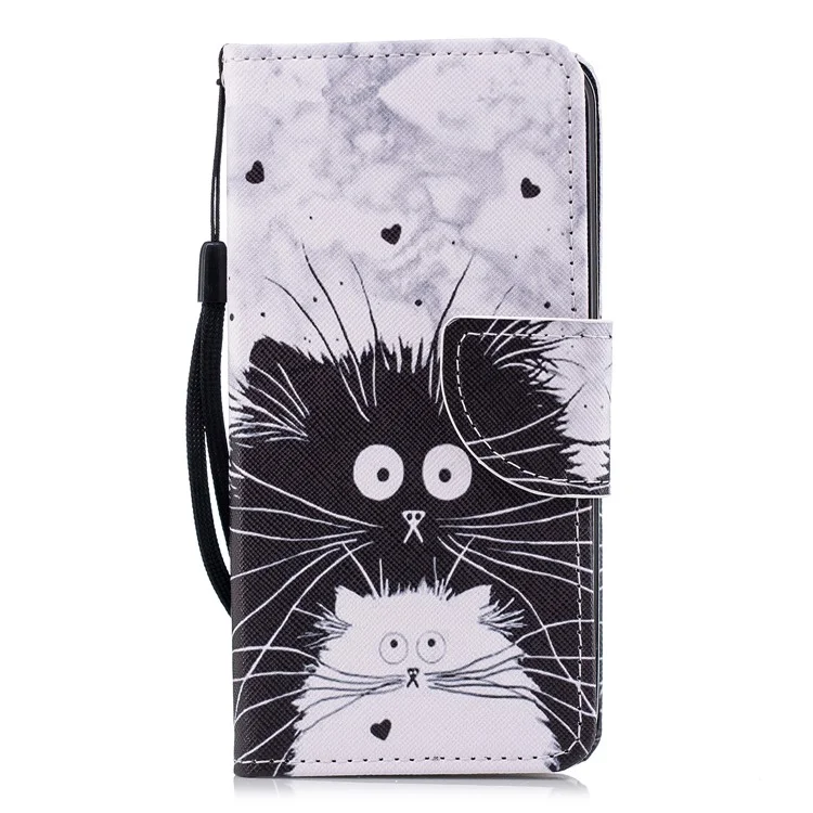 Pattern Printing PU Leather Wallet Phone Cover for LG K8 (2018) - Black and White Cats