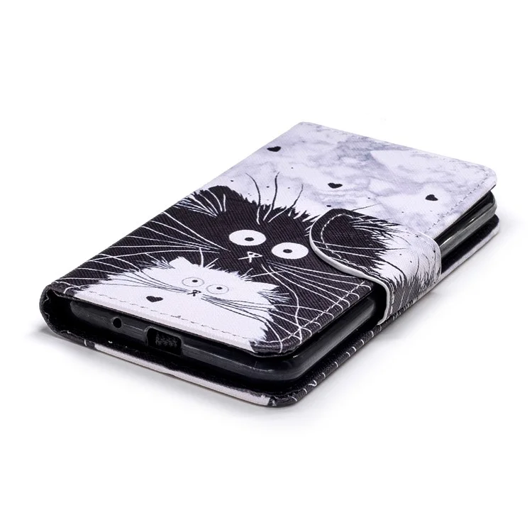 Pattern Printing PU Leather Wallet Phone Cover for LG K8 (2018) - Black and White Cats