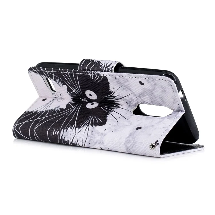 Pattern Printing PU Leather Wallet Phone Cover for LG K8 (2018) - Black and White Cats