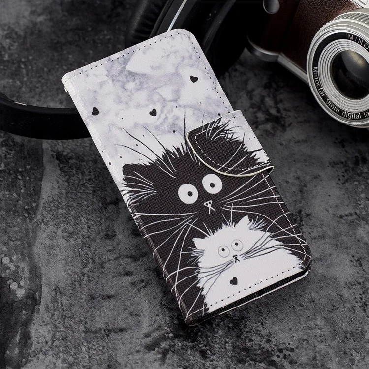 Pattern Printing PU Leather Wallet Phone Cover for LG K8 (2018) - Black and White Cats