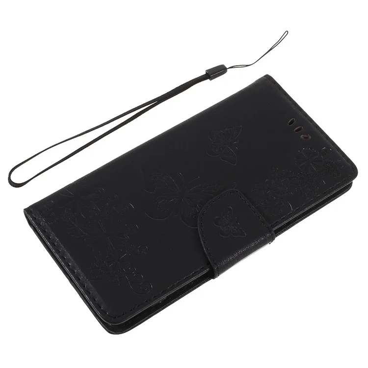 Imprint Butterfly Flowers Leather Stand Wallet Folio Case for Sony Xperia XZ2 - Black