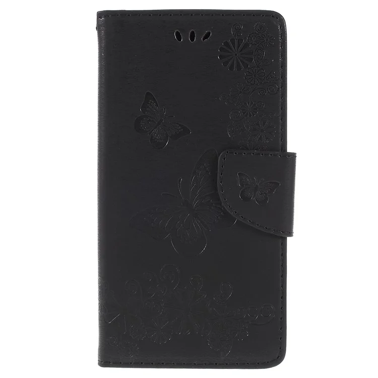 Imprint Butterfly Flowers Leather Stand Wallet Folio Case for Sony Xperia XZ2 - Black