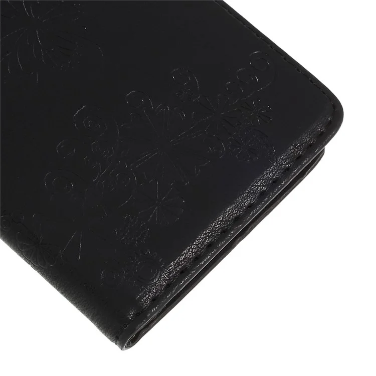 Imprint Butterfly Flowers Leather Stand Wallet Folio Case for Sony Xperia XZ2 - Black