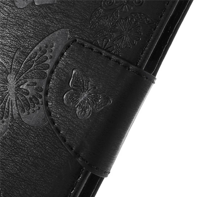 Imprint Butterfly Flowers Leather Stand Wallet Folio Case for Sony Xperia XZ2 - Black
