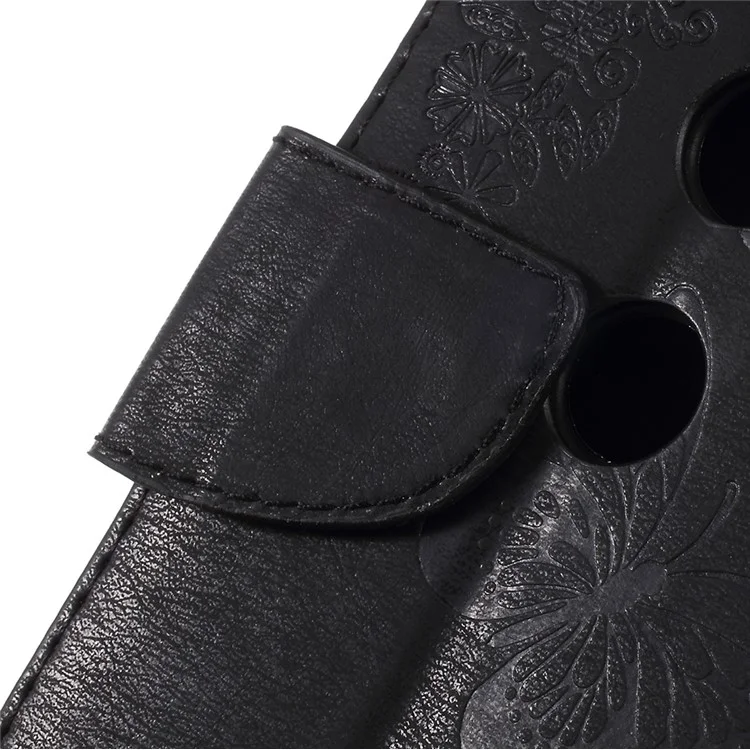 Imprint Butterfly Flowers Leather Stand Wallet Folio Case for Sony Xperia XZ2 - Black