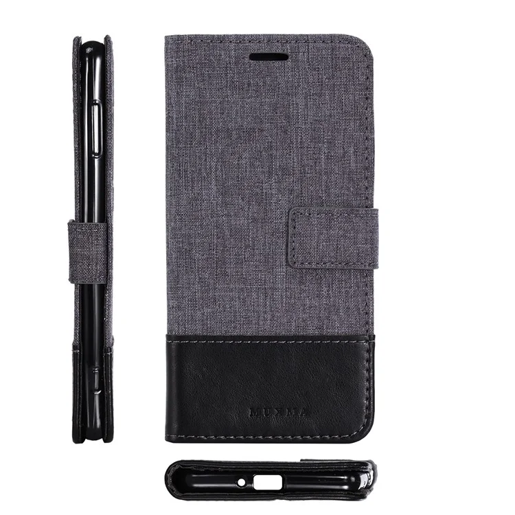 MUXMA PU Leather Canvas Splicing Wallet Stand Case for Sony Xperia XZ2 - Black