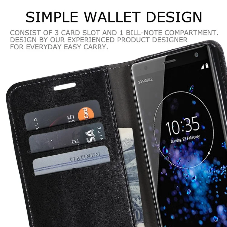 MUXMA PU Leather Canvas Splicing Wallet Stand Case for Sony Xperia XZ2 - Black